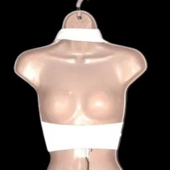 NWT ANWND Collared Crop Top Bright White Plunge Neck - Picture 2 of 3